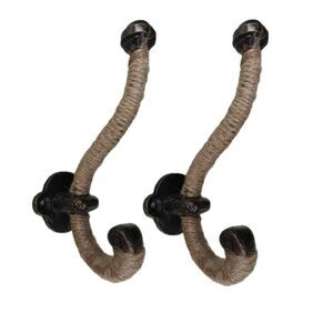 Oil Rubbed Bronze Jute Wrapped Rope Rustic Nautical Cast Iron Wall Hook Set